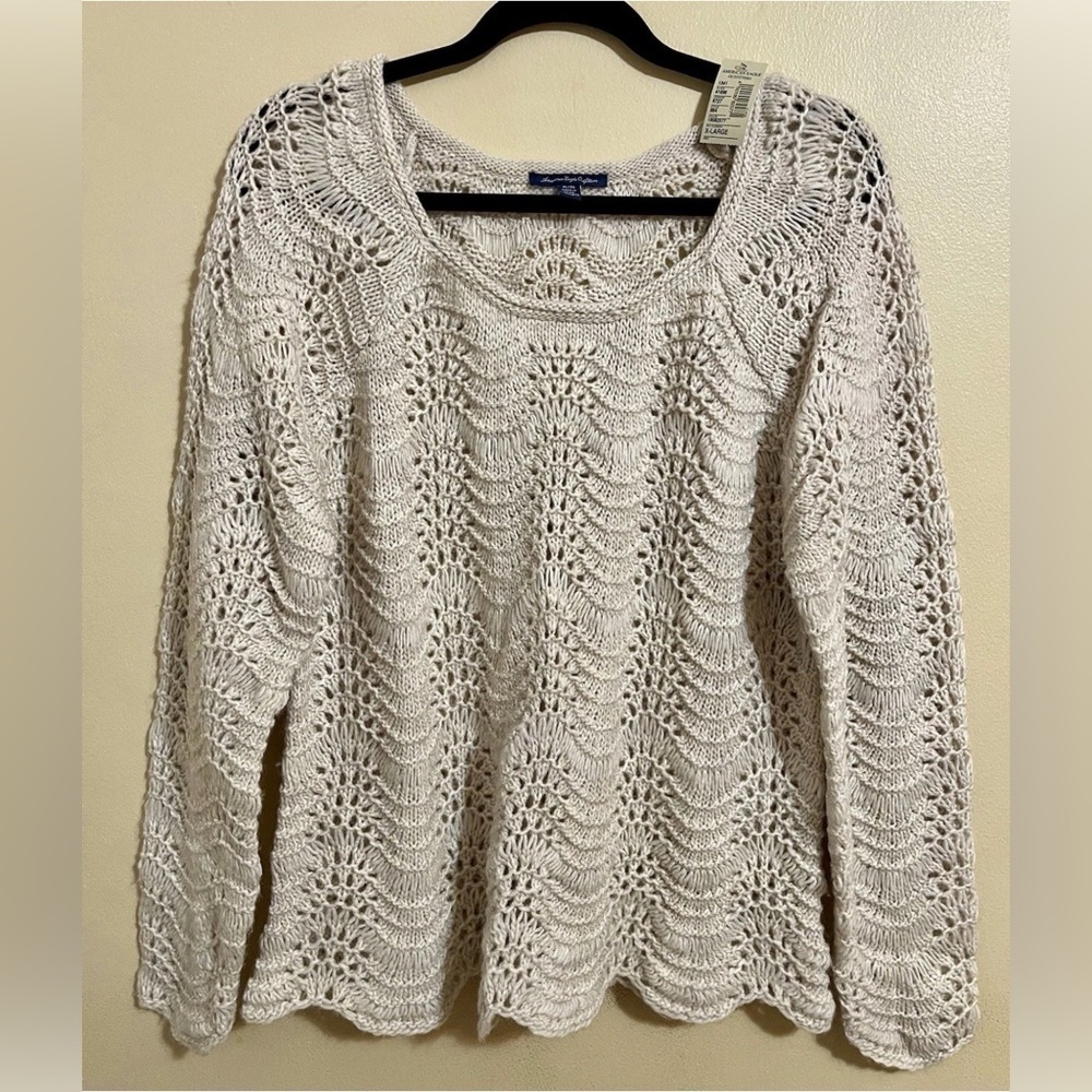 American Eagle Outfitters Cream Crochet Sweater